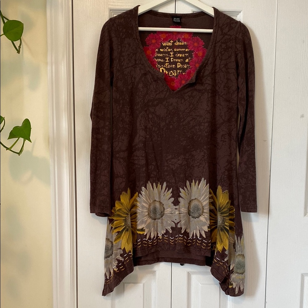 Desigual Daisy Dream Pop Art Retro long sleeved tunic hand stitched Size M